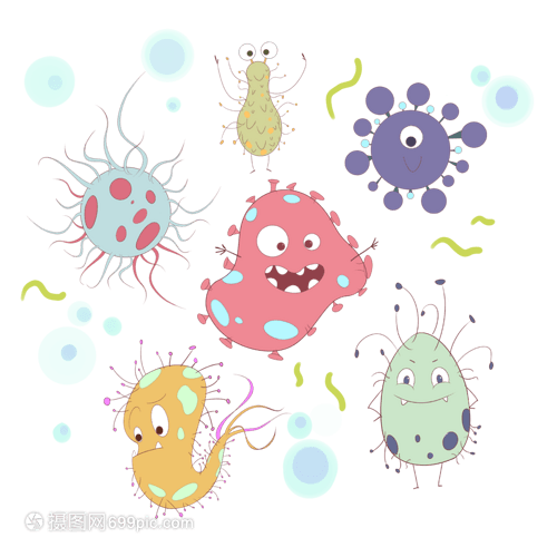 可愛(ài)的彩色卡通微生物